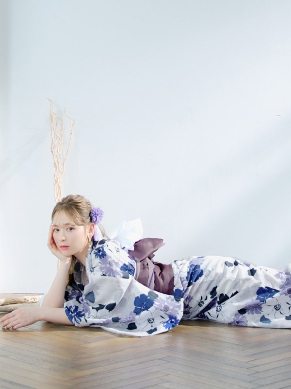 画像10: 【即日発送】パープルフラワー浴衣【浴衣３点セット 浴衣/帯/下駄】[YMT]