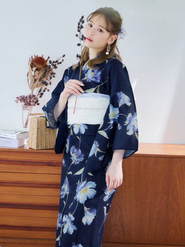 画像11: 【即日発送】ネイビー＆ブルー牡丹浴衣【浴衣３点セット 浴衣/帯/下駄】[YMT]