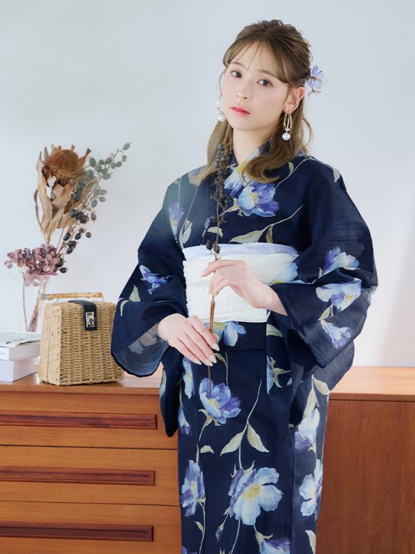 画像12: 【即日発送】ネイビー＆ブルー牡丹浴衣【浴衣３点セット 浴衣/帯/下駄】[YMT]