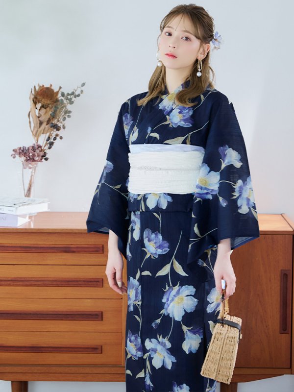 画像13: 【即日発送】ネイビー＆ブルー牡丹浴衣【浴衣３点セット 浴衣/帯/下駄】[YMT]