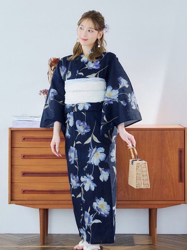画像15: 【即日発送】ネイビー＆ブルー牡丹浴衣【浴衣３点セット 浴衣/帯/下駄】[YMT]