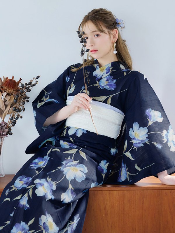 画像8: 【即日発送】ネイビー＆ブルー牡丹浴衣【浴衣３点セット 浴衣/帯/下駄】[YMT]