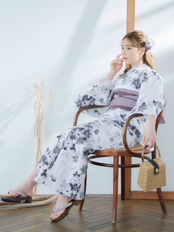 画像10: 【即日発送】朝顔×くすみパープル浴衣【浴衣３点セット 浴衣/帯/下駄】[YMT]