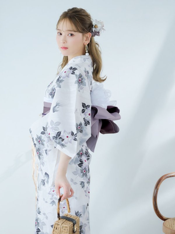 画像12: 【即日発送】朝顔×くすみパープル浴衣【浴衣３点セット 浴衣/帯/下駄】[YMT]