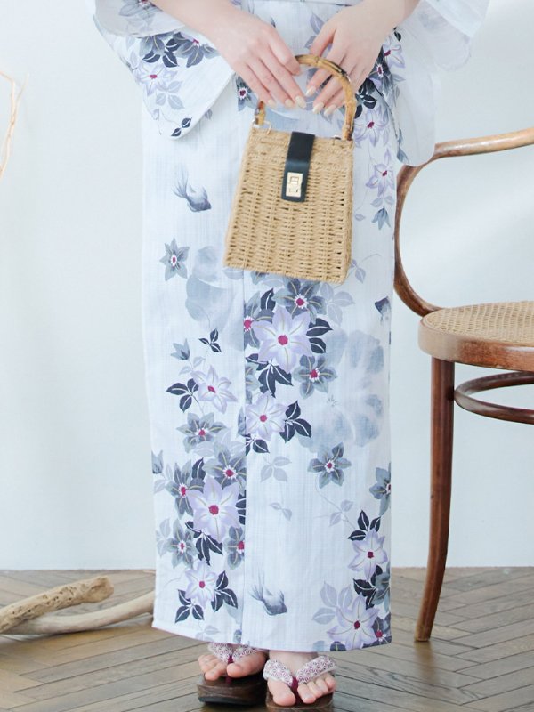 画像17: 【即日発送】朝顔×くすみパープル浴衣【浴衣３点セット 浴衣/帯/下駄】[YMT]