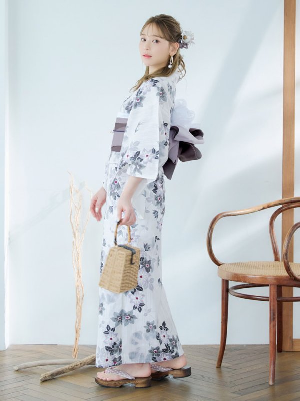 画像3: 【即日発送】朝顔×くすみパープル浴衣【浴衣３点セット 浴衣/帯/下駄】[YMT]