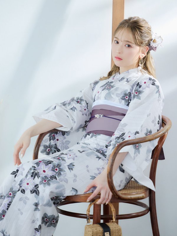 画像6: 【即日発送】朝顔×くすみパープル浴衣【浴衣３点セット 浴衣/帯/下駄】[YMT]