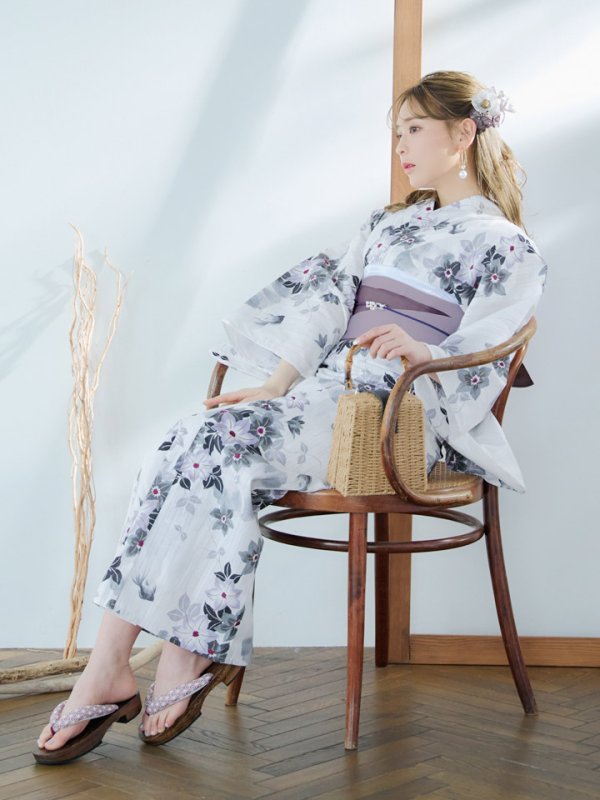 画像8: 【即日発送】朝顔×くすみパープル浴衣【浴衣３点セット 浴衣/帯/下駄】[YMT]