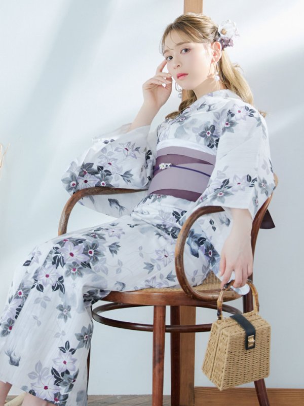 画像9: 【即日発送】朝顔×くすみパープル浴衣【浴衣３点セット 浴衣/帯/下駄】[YMT]