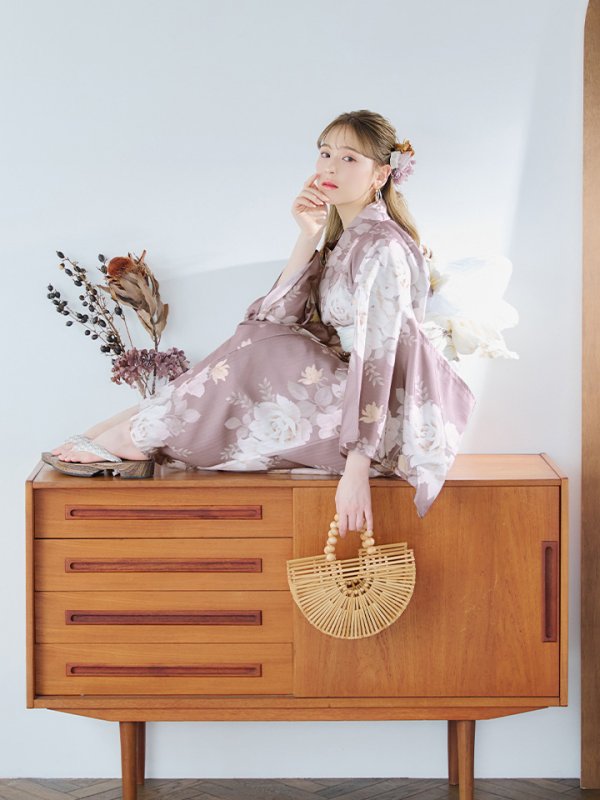 画像10: 【即日発送】ピンクベージュフラワー浴衣【浴衣３点セット 浴衣/帯/下駄】[YMT]