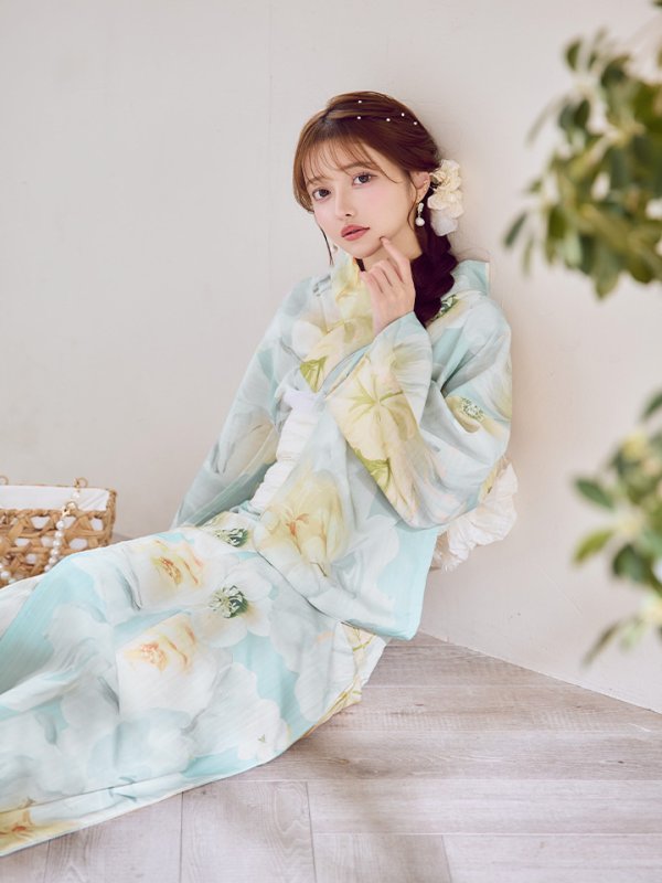 画像12: ニュアンス牡丹ペールトーン浴衣【浴衣３点セット 浴衣/帯/下駄】[YMT]