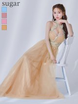 【Lip line/リップライン】フラワー刺繍/ チュール/ ビジュー/ ホルターネック/ フレア/ ロングドレス/ キャバドレス long[HC03]