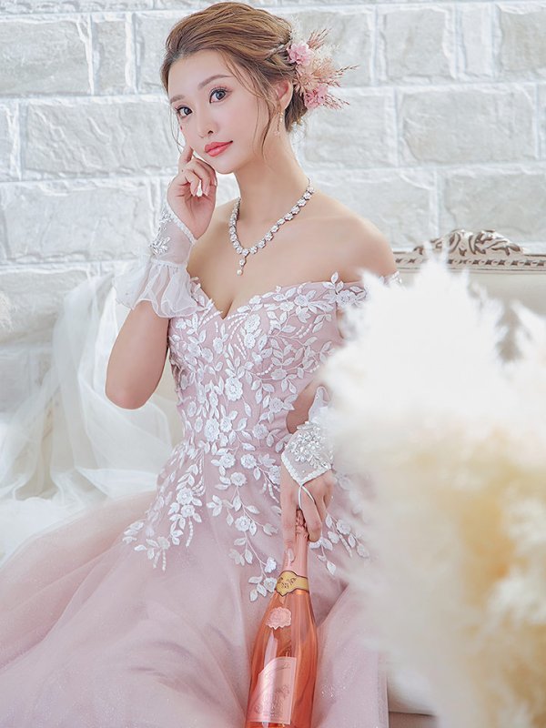 画像14: 【 関西コレクション着用】【Lip line/リップライン】フラワー刺繍/ オフショル/ ラメチュール/ スピンドル/ フレア/ Aライン/ ロングドレス/ キャバドレス long[HC03]