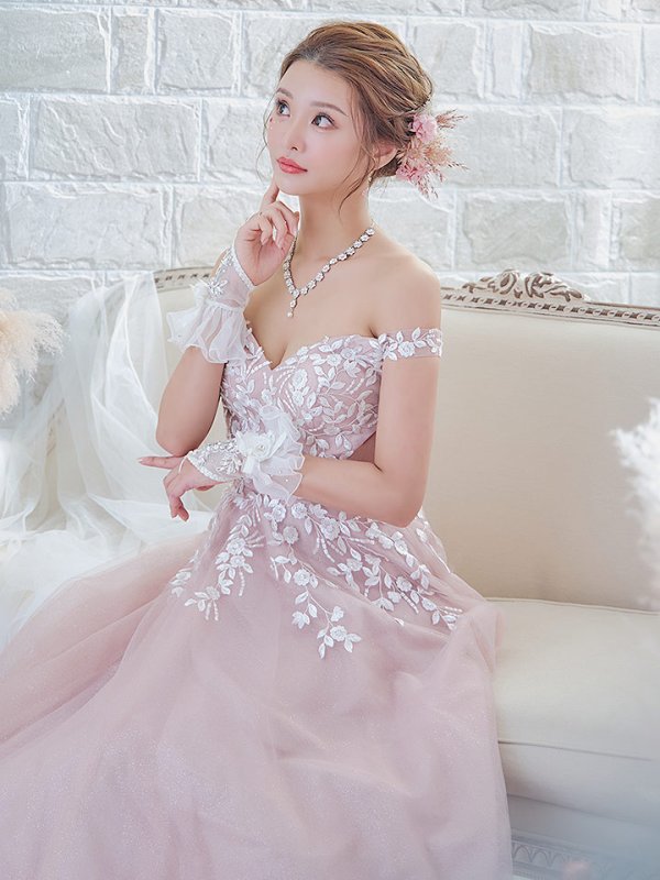 画像9: 【 関西コレクション着用】【Lip line/リップライン】フラワー刺繍/ オフショル/ ラメチュール/ スピンドル/ フレア/ Aライン/ ロングドレス/ キャバドレス long[HC03]