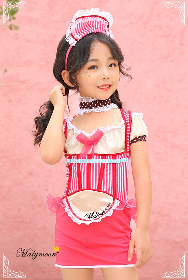 画像4: 【即日発送】アメリカンウェイトレキッズ女の子用（子供衣装ピンク）《ハロウィンコスプレ3点セット》【Malymoon/マリームーン】[HC02] 3540kidsML