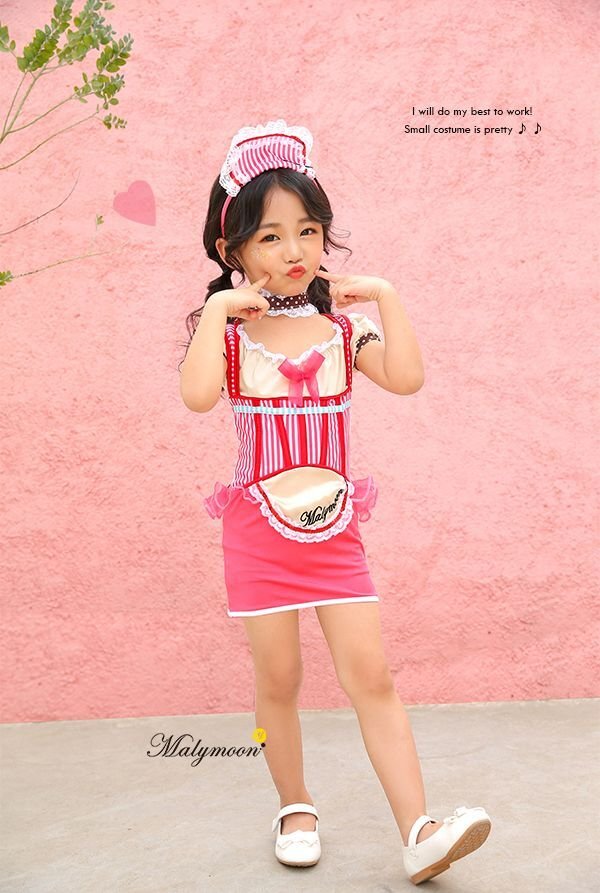 画像3: 【即日発送】アメリカンウェイトレキッズ女の子用（子供衣装ピンク）《ハロウィンコスプレ3点セット》【Malymoon/マリームーン】[HC02] 3540kidsML