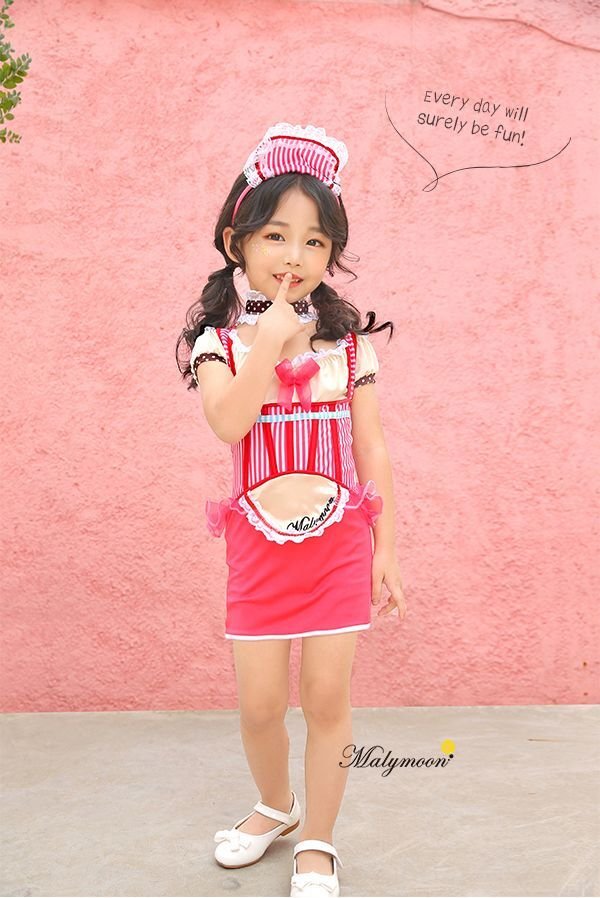 画像1: 【即日発送】アメリカンウェイトレキッズ女の子用（子供衣装ピンク）《ハロウィンコスプレ3点セット》【Malymoon/マリームーン】[HC02] 3540kidsML