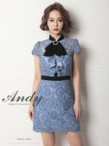 【Andy ANDY Fashion Press 12 COLLECTION 07】フラワーレース / ブローチ付き / 半袖 /ハイネック /タイト / ミニドレス / キャバドレス[OF05]