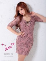 【an /アン】フラワーレース/ バストスピンドル/ ロングスリーブ/ タイト/ ミニドレス/ キャバドレス[OF05]