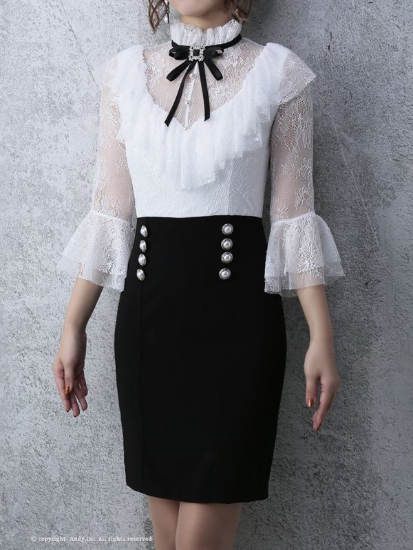画像20: 【ANDY MAGAZINE VOL.20 COLLECTION 05】リボンブローチ/ ボタンデザイン/ レース/タイト/ ミニドレス/ キャバドレス[OF05]
