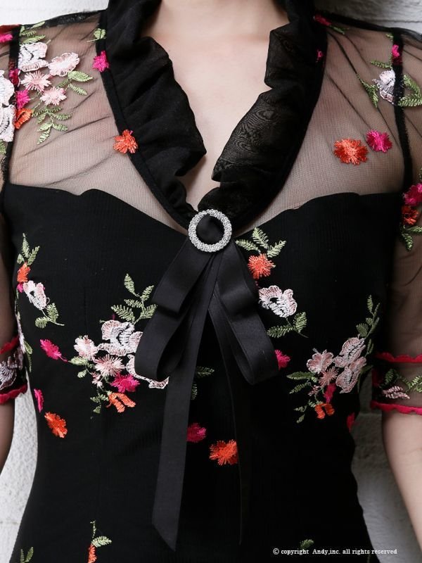 画像10: 【ANDY MAGAZINE VOL.20 COLLECTION 11】フラワー刺繍/ シアーレース/ リボンブローチ/ ショートスリーブ/ タイト/ ミニドレス/ キャバドレス[OF05]