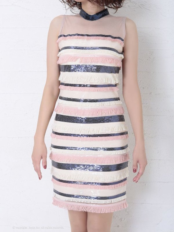 画像13: 【ANDY/アンディ】フリンジデザイン/ スパンコール/ ボーダー/ ノースリーブ/ タイト/ ミニドレス/ キャバドレス[OF05]