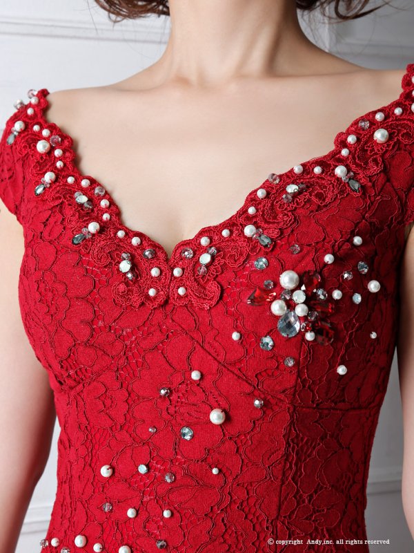 画像14: 【ANDY/アンディ】パールビジュー/シフォン切り替え/フラワーレース/ロング/キャバドレス long[OF05]