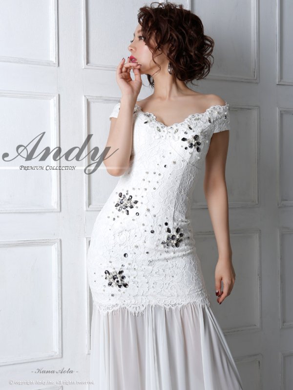 画像18: 【ANDY/アンディ】パールビジュー/シフォン切り替え/フラワーレース/ロング/キャバドレス long[OF05]