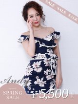 【決算SALE開催中！! 】【ANDY/アンディ】オフショル/ フラワープリント/ リボンベルト/ タイト/ ミニドレス/ キャバドレス[FB03]