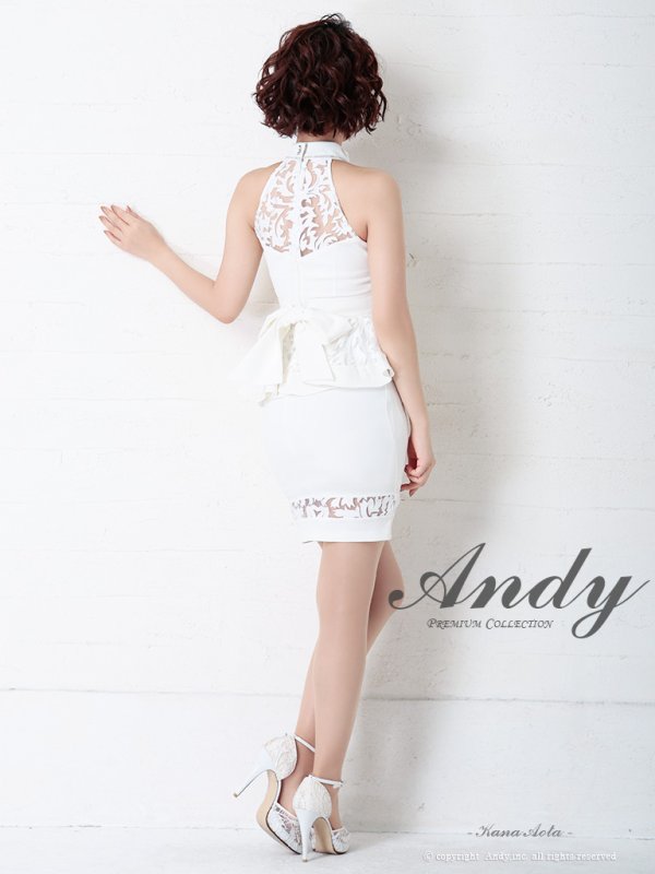 画像4: 【ANDY/アンディ】ハイネック/ リボンブローチ/ ノースリーブ/ ペプラム/ タイト/ ミニドレス/ キャバドレス[OF05]