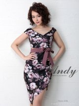 【ANDY/アンディ】フラワープリント/ウエストリボン/アシメ/ウエストカット/キャバドレス[FB03]
