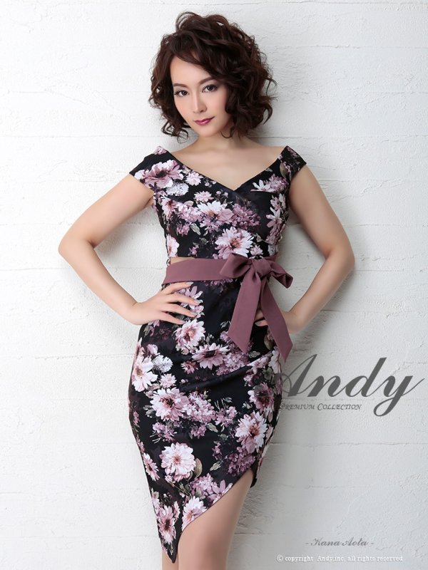 画像15: 【ANDY/アンディ】フラワープリント/ウエストリボン/アシメ/ウエストカット/キャバドレス[FB03]