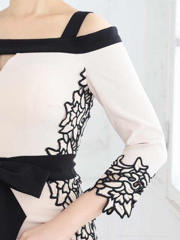 画像13: 【ANDY/アンディ】七分袖/ フラワーレース/ バイカラー/ タイト/ ミニドレス/ キャバドレス[OF05]