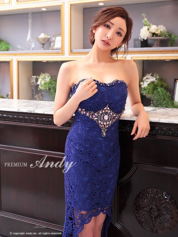 画像2: ANDY Fashion Press 07 掲載商品【PREMIUM ANDY】ベア/ビジュー/ケミカルレース/ミニロング/キャバドレス long[OF05]