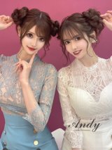 【Andy ANDY Fashion Press 09 COLLECTION 05】フラワーレース/ ゴールドボタンデザイン/ 七分袖/ 長袖/ 袖あり/ プリーツ/ ミニドレス/ キャバドレス[OF05]