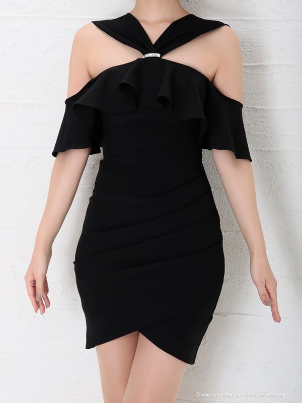 画像5: 【ANDY/アンディ】フリル/ オフショル/ ワンカラー/ 変形スカート/ タイト/ ミニドレス/ キャバドレス[OF05]
