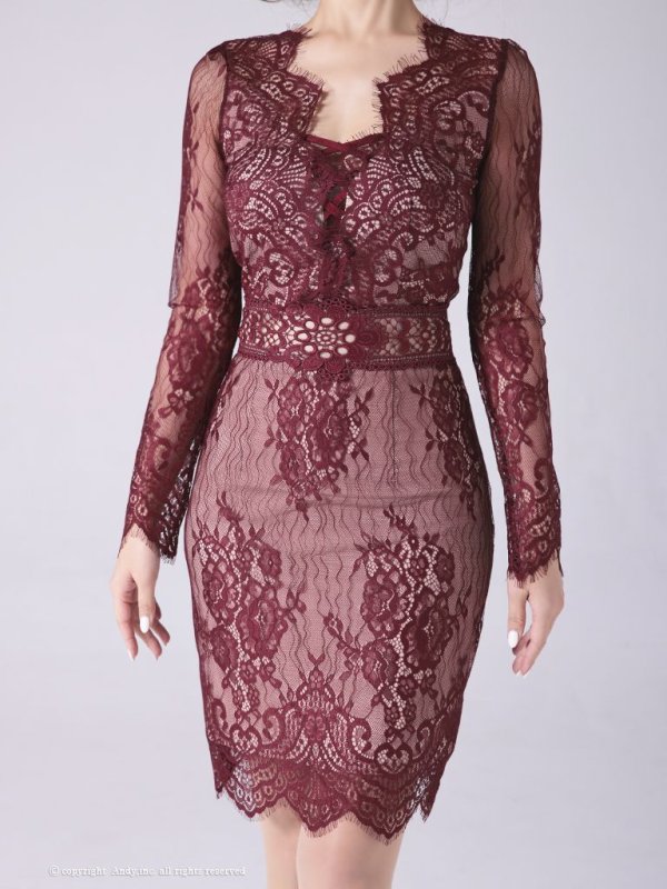 画像13: 【ANDY/アンディ】総レース/ バストクロスデザイン/ 長袖/ 袖あり/ タイト/ ミニドレス/ キャバドレス[OF05]