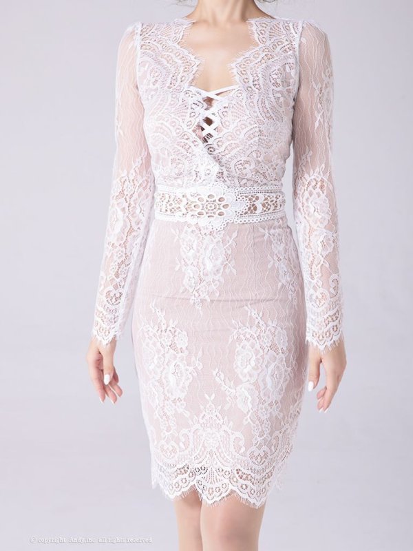画像31: 【ANDY/アンディ】総レース/ バストクロスデザイン/ 長袖/ 袖あり/ タイト/ ミニドレス/ キャバドレス[OF05]