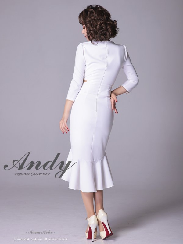 画像12: 【ANDY/アンディ】マーメイド/ 七分袖/ 長袖/ 袖あり/ カットアウト/ ワンカラー/ テールカット/ フリル/ ミディアム/ キャバドレス[OF05]