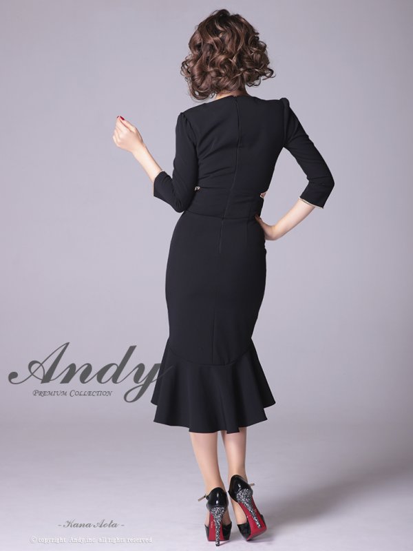 画像20: 【ANDY/アンディ】マーメイド/ 七分袖/ 長袖/ 袖あり/ カットアウト/ ワンカラー/ テールカット/ フリル/ ミディアム/ キャバドレス[OF05]