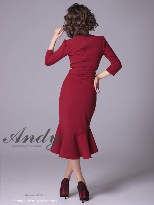 画像28: 【ANDY/アンディ】マーメイド/ 七分袖/ 長袖/ 袖あり/ カットアウト/ ワンカラー/ テールカット/ フリル/ ミディアム/ キャバドレス[OF05]