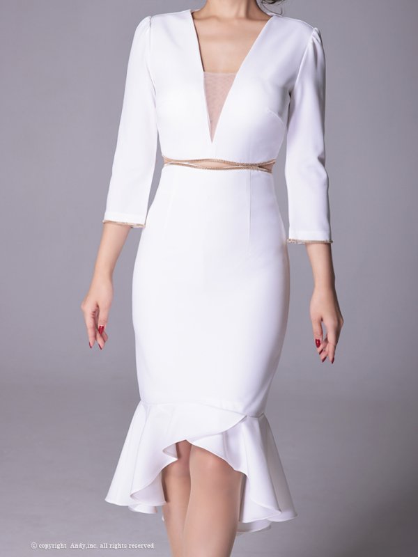 画像16: 【ANDY/アンディ】マーメイド/ 七分袖/ 長袖/ 袖あり/ カットアウト/ ワンカラー/ テールカット/ フリル/ ミディアム/ キャバドレス[OF05]