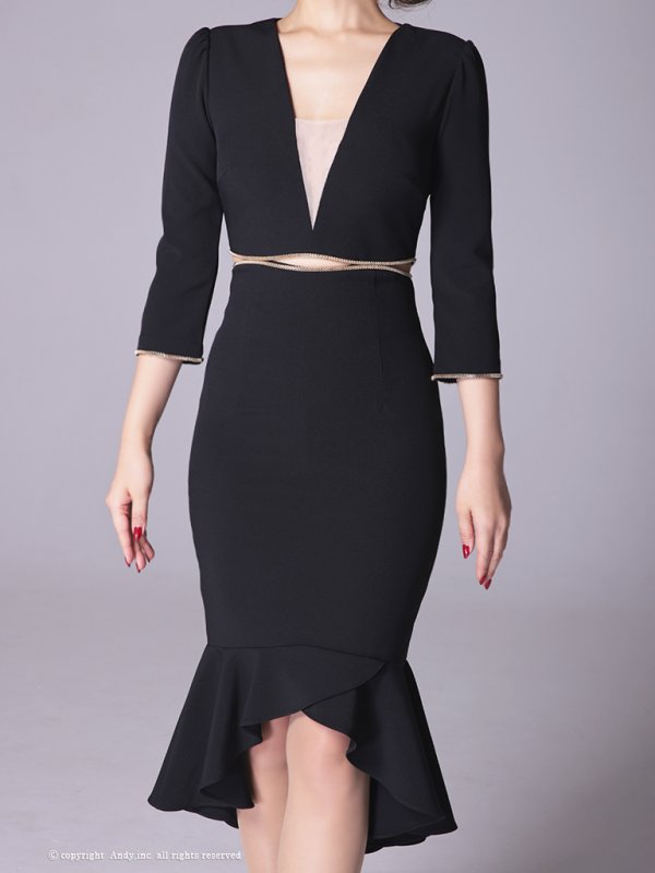 画像24: 【ANDY/アンディ】マーメイド/ 七分袖/ 長袖/ 袖あり/ カットアウト/ ワンカラー/ テールカット/ フリル/ ミディアム/ キャバドレス[OF05]