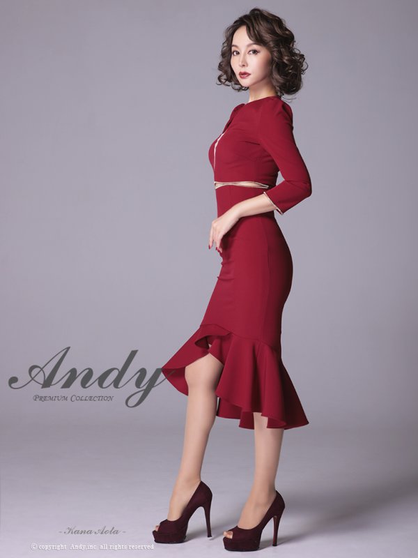 画像27: 【ANDY/アンディ】マーメイド/ 七分袖/ 長袖/ 袖あり/ カットアウト/ ワンカラー/ テールカット/ フリル/ ミディアム/ キャバドレス[OF05]