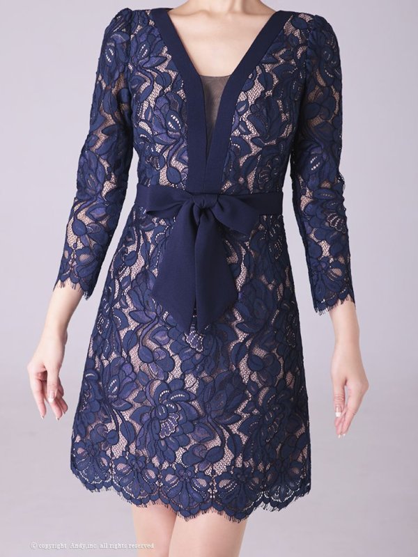 画像6: 【Andy ANDY Fashion Press 14 COLLECTION 03】 フラワーレース / ウエストリボン/ 長袖/ 袖あり/ Aライン/ ミニドレス/ キャバドレス[OF05]