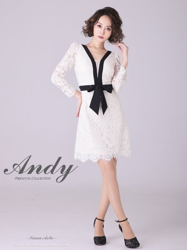 画像2: 【Andy ANDY Fashion Press 14 COLLECTION 03】 フラワーレース / ウエストリボン/ 長袖/ 袖あり/ Aライン/ ミニドレス/ キャバドレス[OF05]