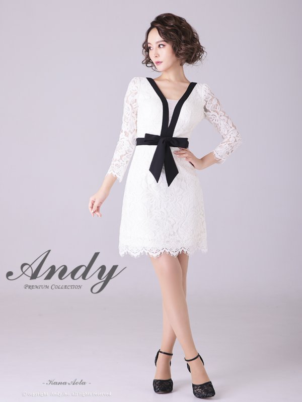 画像2: 【Andy ANDY Fashion Press 14 COLLECTION 03】 フラワーレース / ウエストリボン/ 長袖/ 袖あり/ Aライン/ ミニドレス/ キャバドレス[OF05]