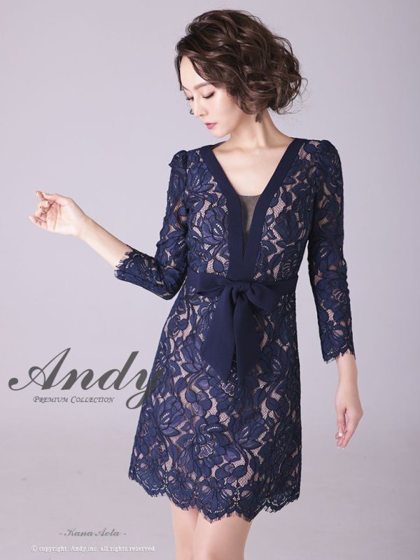 画像2: 【Andy ANDY Fashion Press 14 COLLECTION 03】 フラワーレース / ウエストリボン/ 長袖/ 袖あり/ Aライン/ ミニドレス/ キャバドレス[OF05]