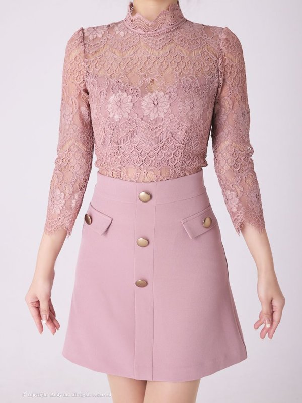 画像10: 【ANDY/アンディ】フラワーレース/ ハイネック/ 切替デザイン/ 袖あり/ 長袖/ Aライン/ ミニドレス/ キャバドレス[OF05]