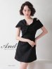【Andy ANDY Fashion Press 14 COLLECTION 04】ジャガード/ ワンカラー/ デコルテクロスリボン/ アシンメトリー/ フレア/ Aライン/ 台形スカート/ ミニドレス/ キャバドレス[OF05]　ブラック